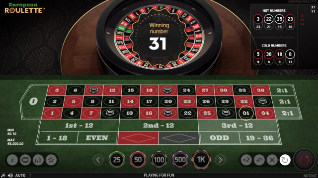 Игровой интерфейс European Roulette 10